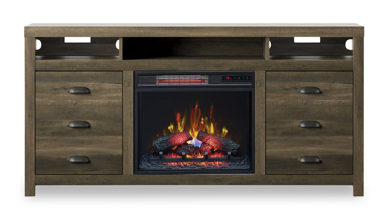 Haven 64\" Rustic Electric Fireplace TV Stand with Storage and Cable Management for TVs up to 70\"- Brown