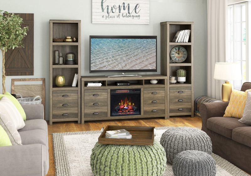 Haven 64\" Rustic Electric Fireplace TV Stand with Storage and Cable Management for TVs up to 70\"- Brown
