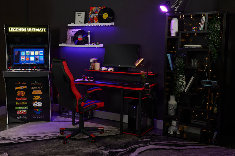 Herman 50\" Gaming Office Desk - Black with Red Trim