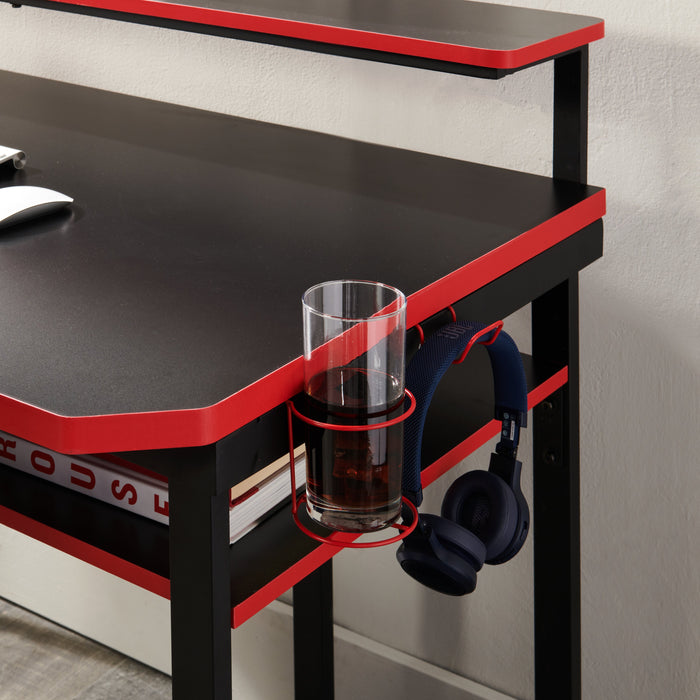 Herman 50\" Gaming Office Desk - Black with Red Trim