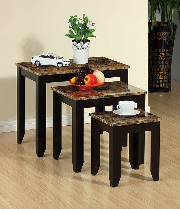 Roma  25\" Rustic  3-Pack Nesting Tables with Shelf - Cappucino Marble Look