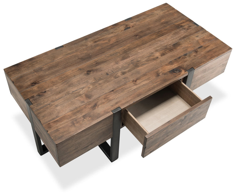 Manchester 48\" Rustic Coffee Table with Storage - Brown Wood with Iron Base
