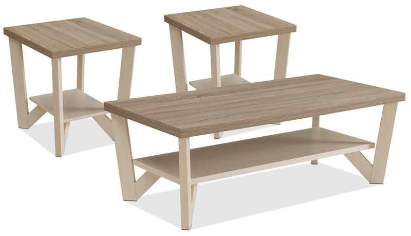 Arika 47.5\" Modern 3-Pack Coffee + 2 End Tables with Shelf - Ivory 