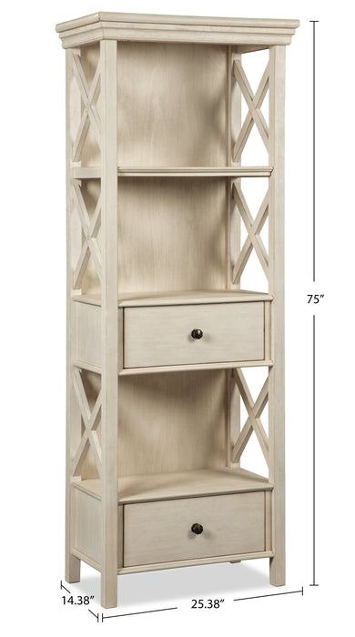 Isla Display Shelft with Storage Drawers, 25.4\"W - Antique White