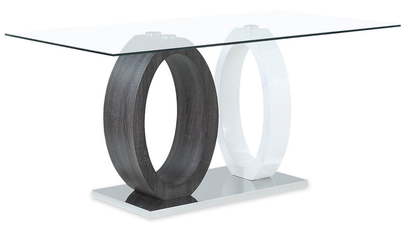 Jaye Dining Table with Glass Top, Pedestal Base, 63\"W - Grey & White