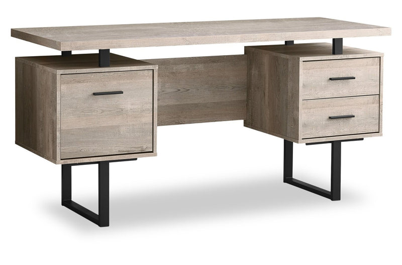 Teagan 60\" Reversible Office Desk with 3-Drawers - Taupe