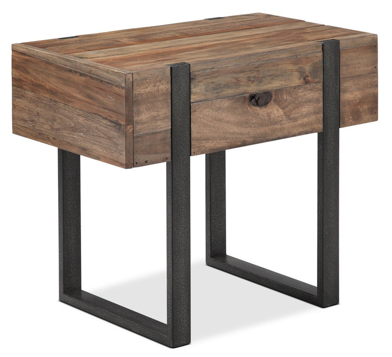 Manchester 16\" Rustic End Table with Storage - Brown Wood with Iron Base