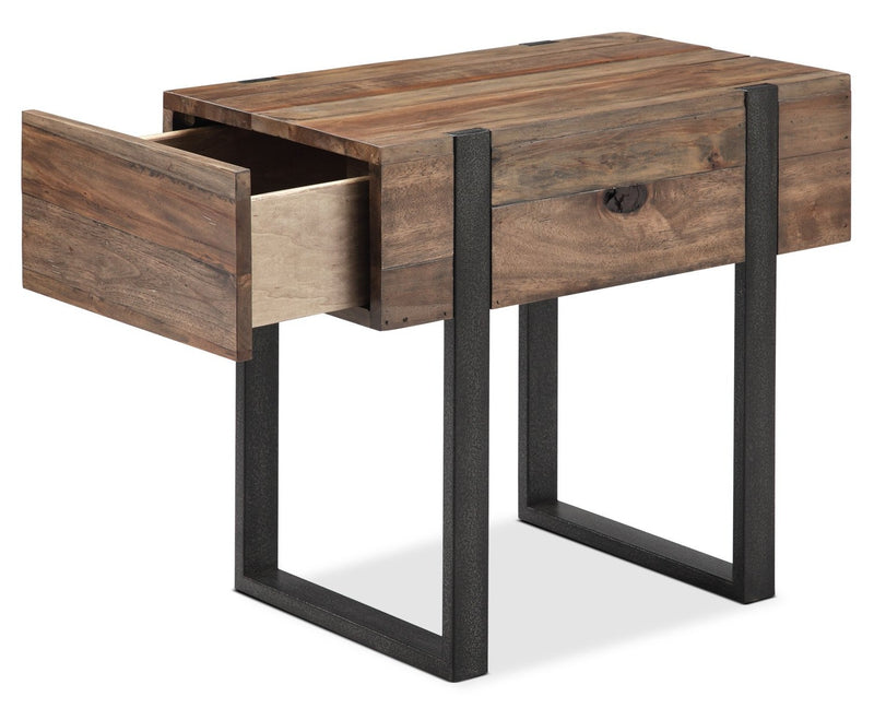 Manchester 16\" Rustic End Table with Storage - Brown Wood with Iron Base