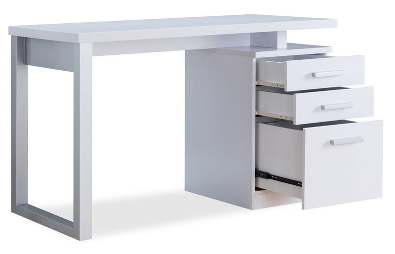 Oscar 47\" Reversible Office Desk with 3-Drawers - White
