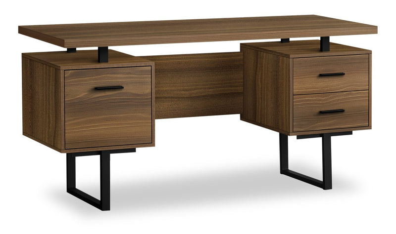 Teagan 60\" Reversible Office Desk with 3-Drawers - Dark Walnut