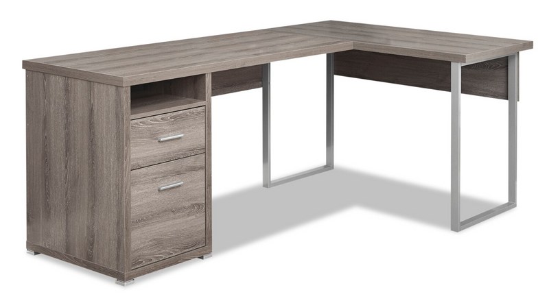 Pollie 78.75\" Reversible L-Shaped Office Desk with 2-Drawers & Cubby- Dark Taupe 