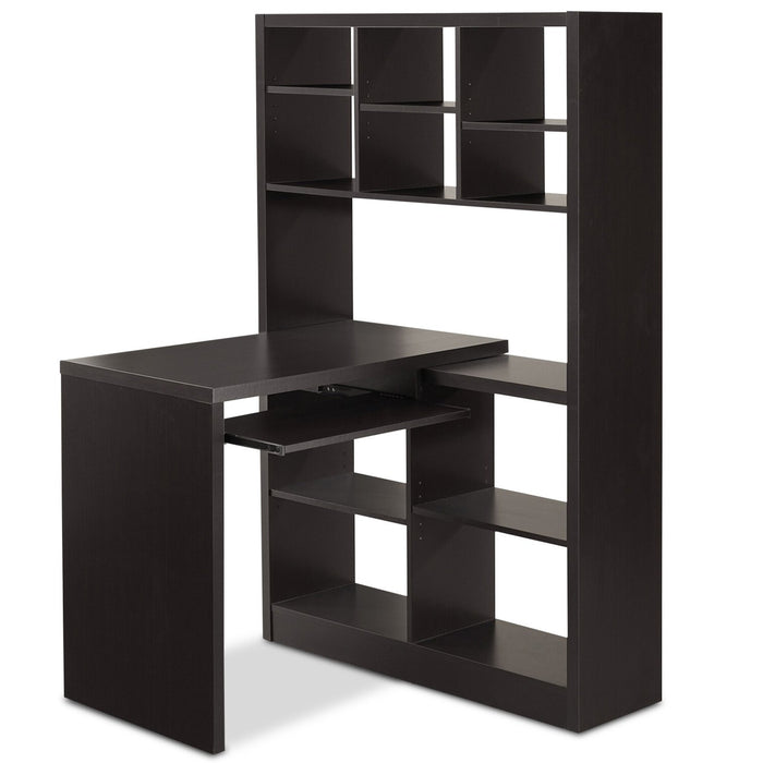 Mollie 35.5\" Reversible Office Desk with Open Bookcase - Espresso 