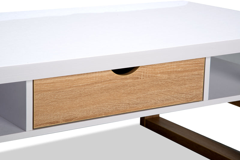 Izaac 47.25\" Modern Coffee Table with Storage and Shelf - White and Brown 