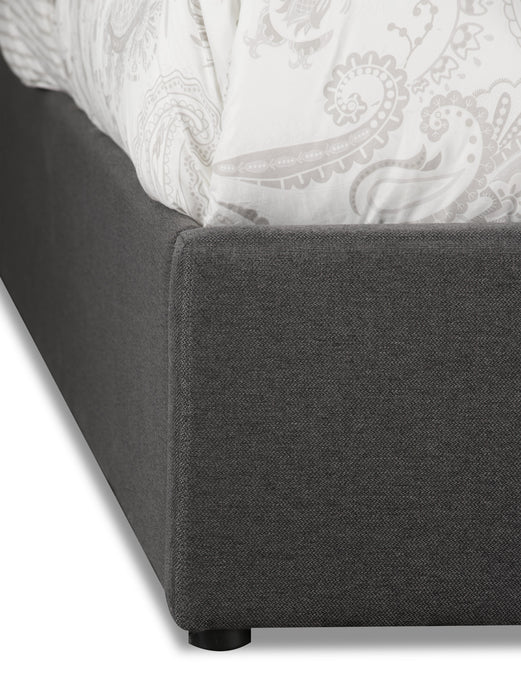 Jace Upholstered Storage Platform Bed in Grey Fabric, Tufted - Full Size