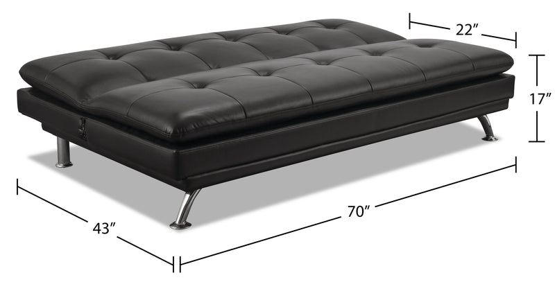 June 73.2\" Leather-Look Fabric Klik Klak Futon with Metal Legs and Tufting - Black