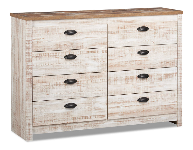 Kaia 6pc Bedroom Set with Panel Bed, Dresser, Mirror & Nightstand, Whitewash - Full Size