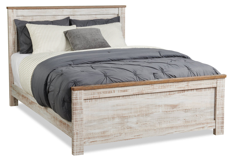 Kaia 6pc Bedroom Set with Panel Bed, Dresser, Mirror & Nightstand, Whitewash - Queen Size
