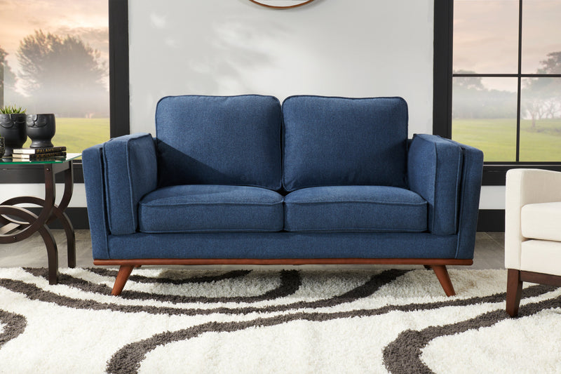 Kort & Co. Kassia 65.4\" Linen-Look Fabric Loveseat with Wood Base and Legs - Blue