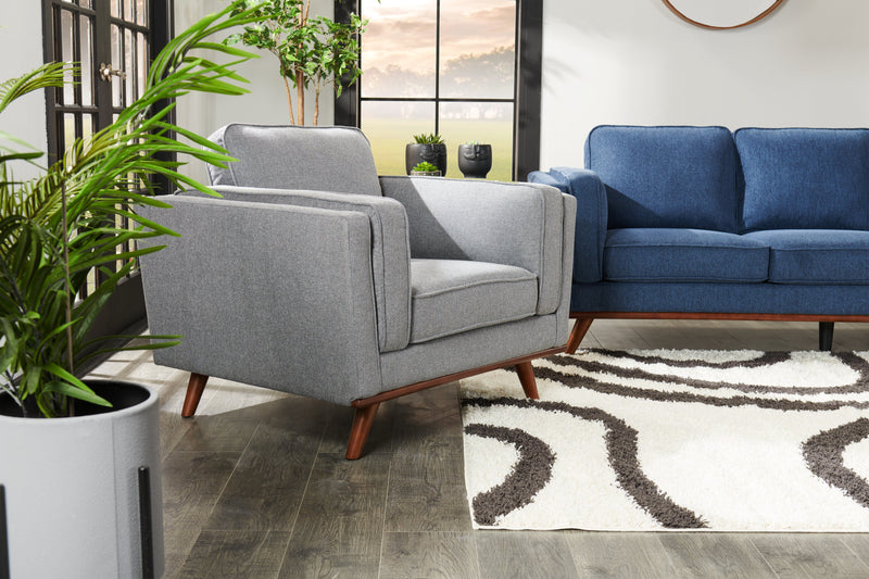 Kort & Co. Kassia 40.9\" Linen-Look Fabric Chair with Wood Base and Legs - Grey