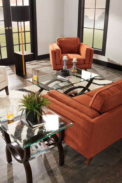 Kort & Co. Kassia 40.9\" Linen-Look Fabric Chair with Wood Base and Legs - Orange