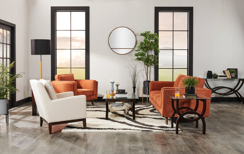 Kort & Co. Kassia 90.6\" Linen-Look Fabric Sofa with Wood Base and Legs - Orange