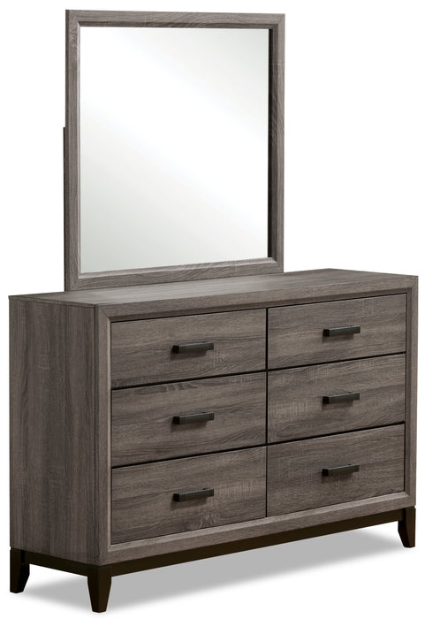 Kate 5pc Bedroom Set with Bed, Dresser & Mirror, Grey/Brown - King Size