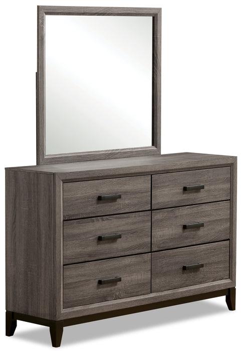 Kate 6pc Bedroom Set with Bed, Dresser, Mirror & Nightstand, Grey/Brown - Queen Size