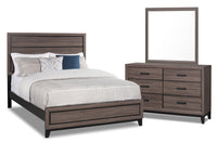 Kate 5pc Bedroom Set with Bed, Dresser & Mirror, Grey/Brown - King Size 