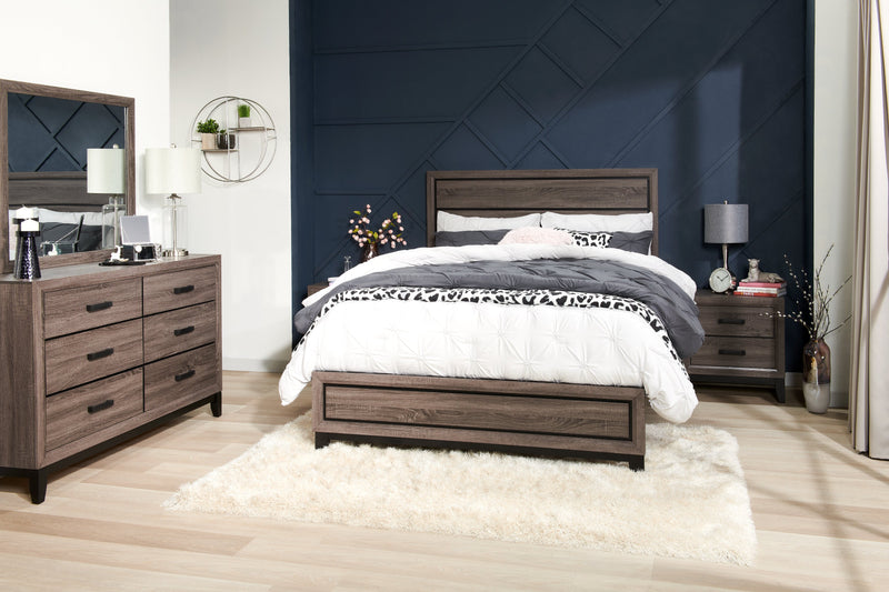 Kate 6pc Bedroom Set with Bed, Dresser, Mirror & Nightstand, Grey/Brown - Queen Size