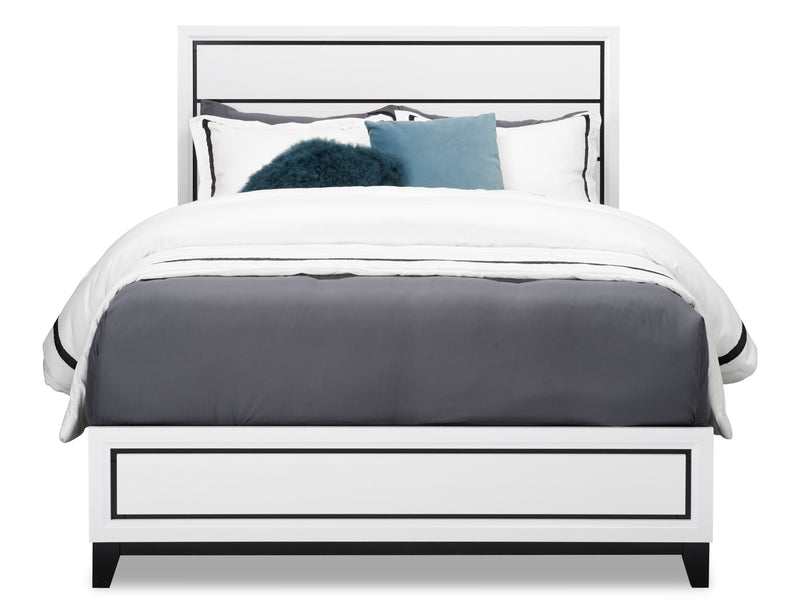 Kate Panel Bed with Headboard & Frame, White - Queen Size