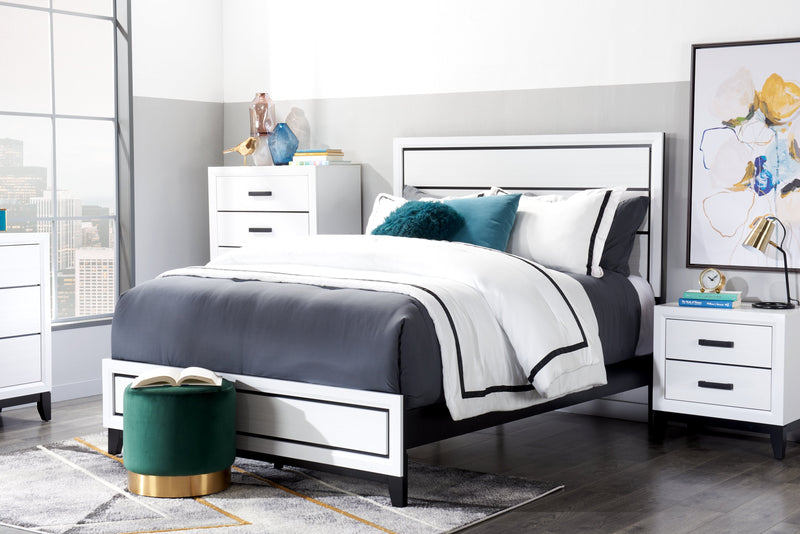 Kate Panel Bed with Headboard & Frame, White - Queen Size