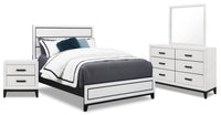 Kate 6pc Bedroom Set with Bed, Dresser, Mirror & Nightstand, White - Queen Size 