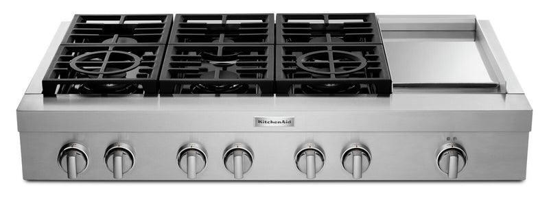 KitchenAid 48\" 6-Element Gas Cooktop - Stainless Steel - KCGC558JSS
