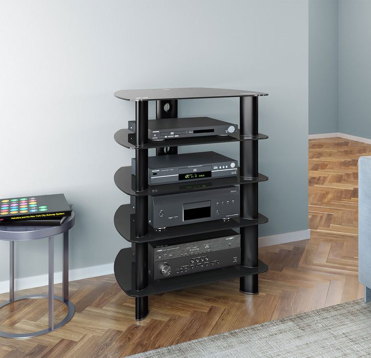 Laguna 26\" Modern Audio Stand with Storage and Cable Management for TV's up to - Black Metal and Glass