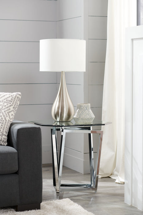 Konstanz 24\" Glam Octagon Glass Top End Table - Silver with Metal Base