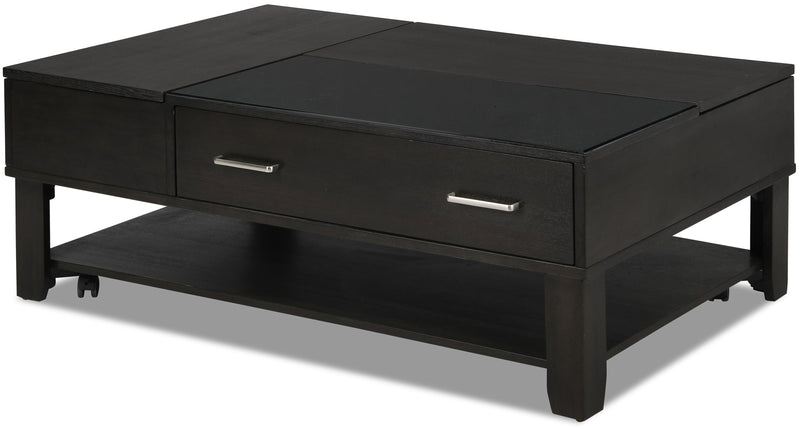 Landon 48\" Modern Lift Top Coffee Table With Storage, Shelf and Casters - Dark Brown  