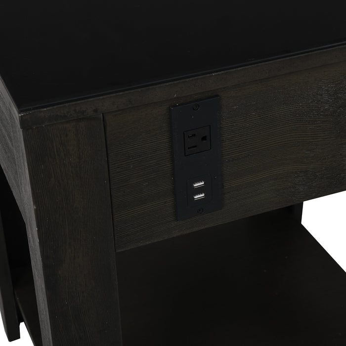 Landon 20\" Modern End Table with Storage and Shelf - Dark Brown  with USB