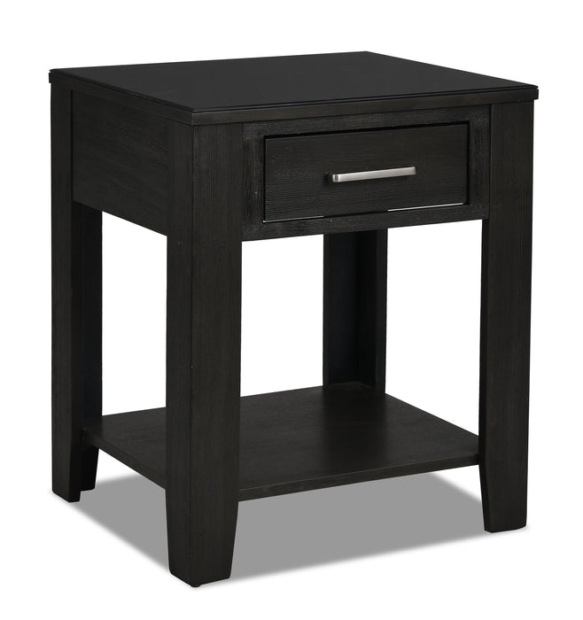 Landon 20\" Modern End Table with Storage and Shelf - Dark Brown  with USB
