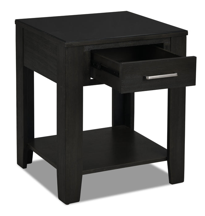 Landon 20\" Modern End Table with Storage and Shelf - Dark Brown  with USB