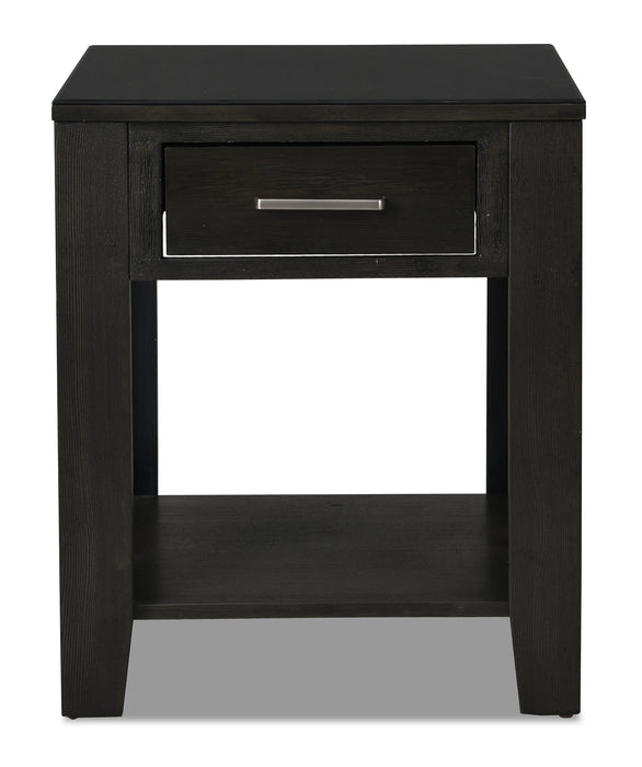 Landon 20\" Modern End Table with Storage and Shelf - Dark Brown  with USB