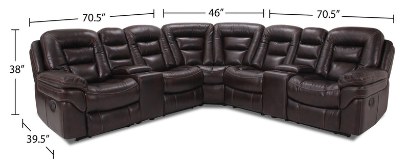 Leo 7-Piece Leather-Look Fabric Reclining Sectional with Storage Consoles and Cupholders - Walnut Brown