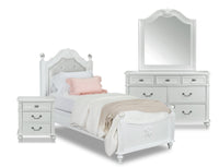 Livy 6pc Bedroom Set with Panel Bed, Dresser, Mirror & Nightstand for Kids, White - Twin Size 