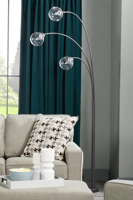 82\" Mid-Century Black with Marble Base and 3-Light Glass Shade Arc Floor Lamp