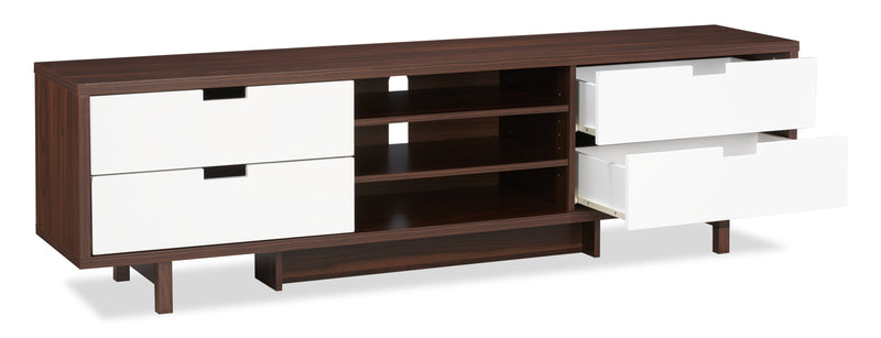 Lovran 71\" Modern TV Stand with Storage and Cable Management for TVs up to 80\"- Dark Walnut and White