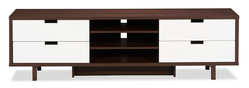 Lovran 71\" Modern TV Stand with Storage and Cable Management for TVs up to 80\"- Dark Walnut and White