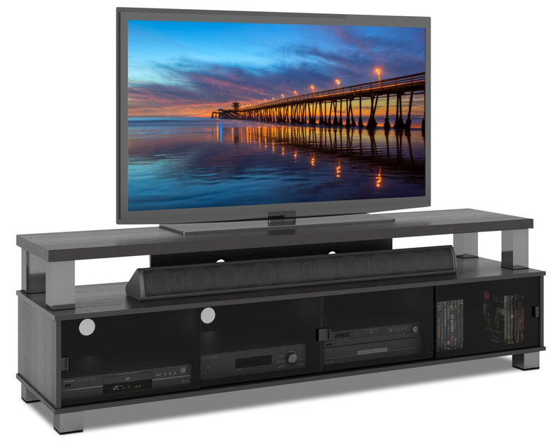 Bromley 75\" Modern TV Stand with Storage and Cable Management for TVs up to 85\"- Black with Glass
