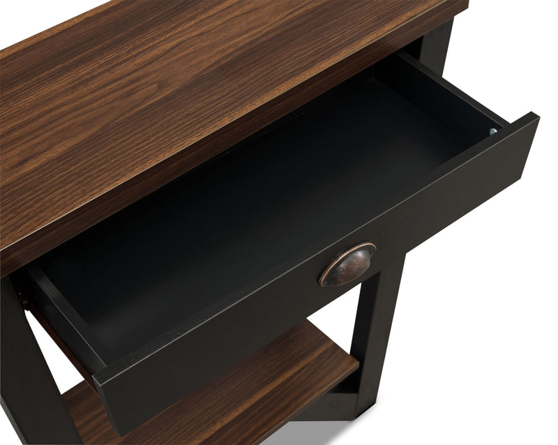 Arika 31\" Modern End Table with Storage and Shelf - Dark Walnut annd Black 