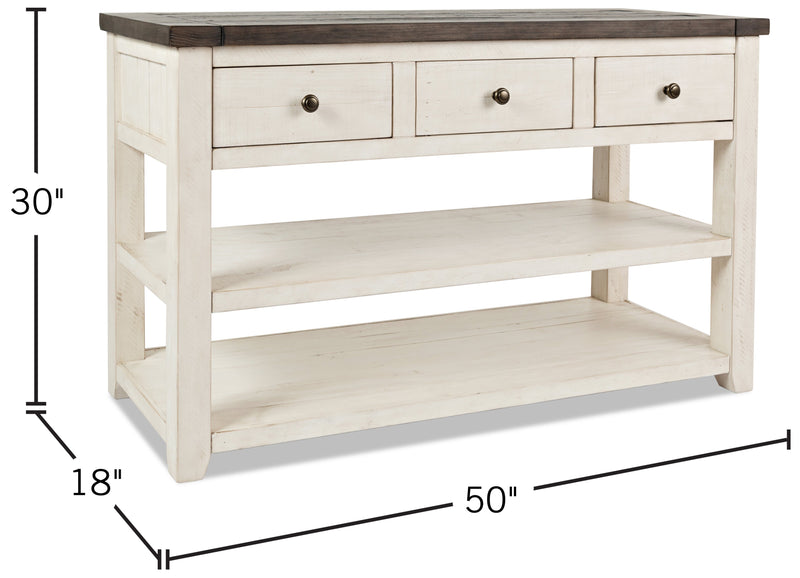Madison 50\" Rustic Sofa Table with Storage and Shelf - White Wood