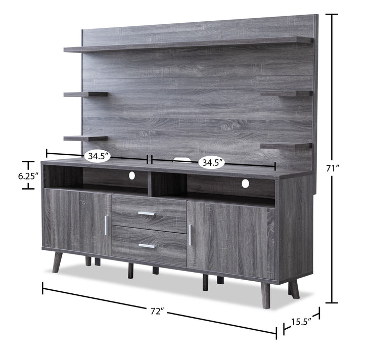 Malibu 72\" 2-Piece Entertainment Centre with Storage and Cable Management for TVs up to 80\"- Distressed Grey