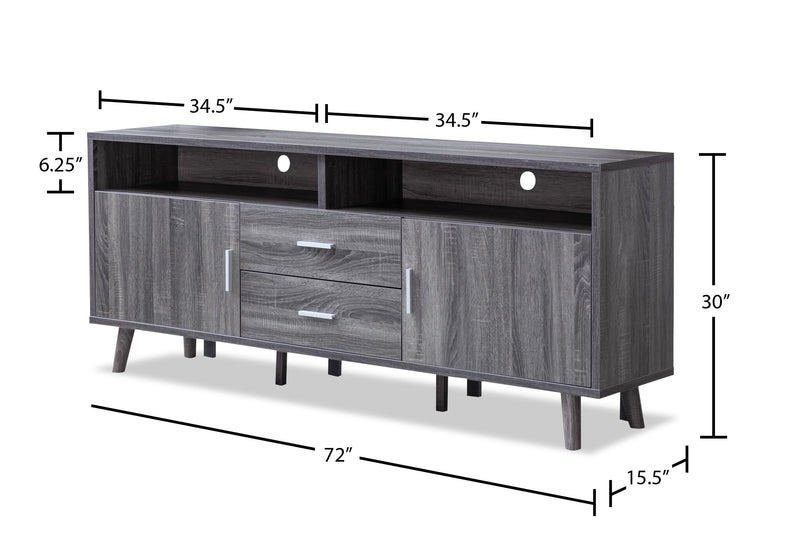 Malibu 72\" Modern TV Stand with Storage and Cable Management for TVs up to 80\"- Distressed Grey